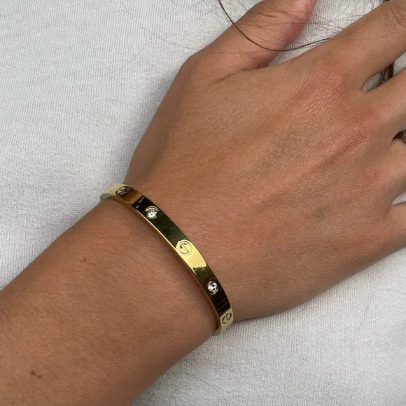 LUXURY GOLD SCREW BRACELET ZIRCONIA LOVE BANGLE BRACELET - Picture 10 of 16